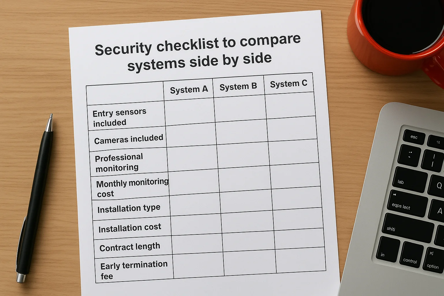 Security checklist to compare systems side by side